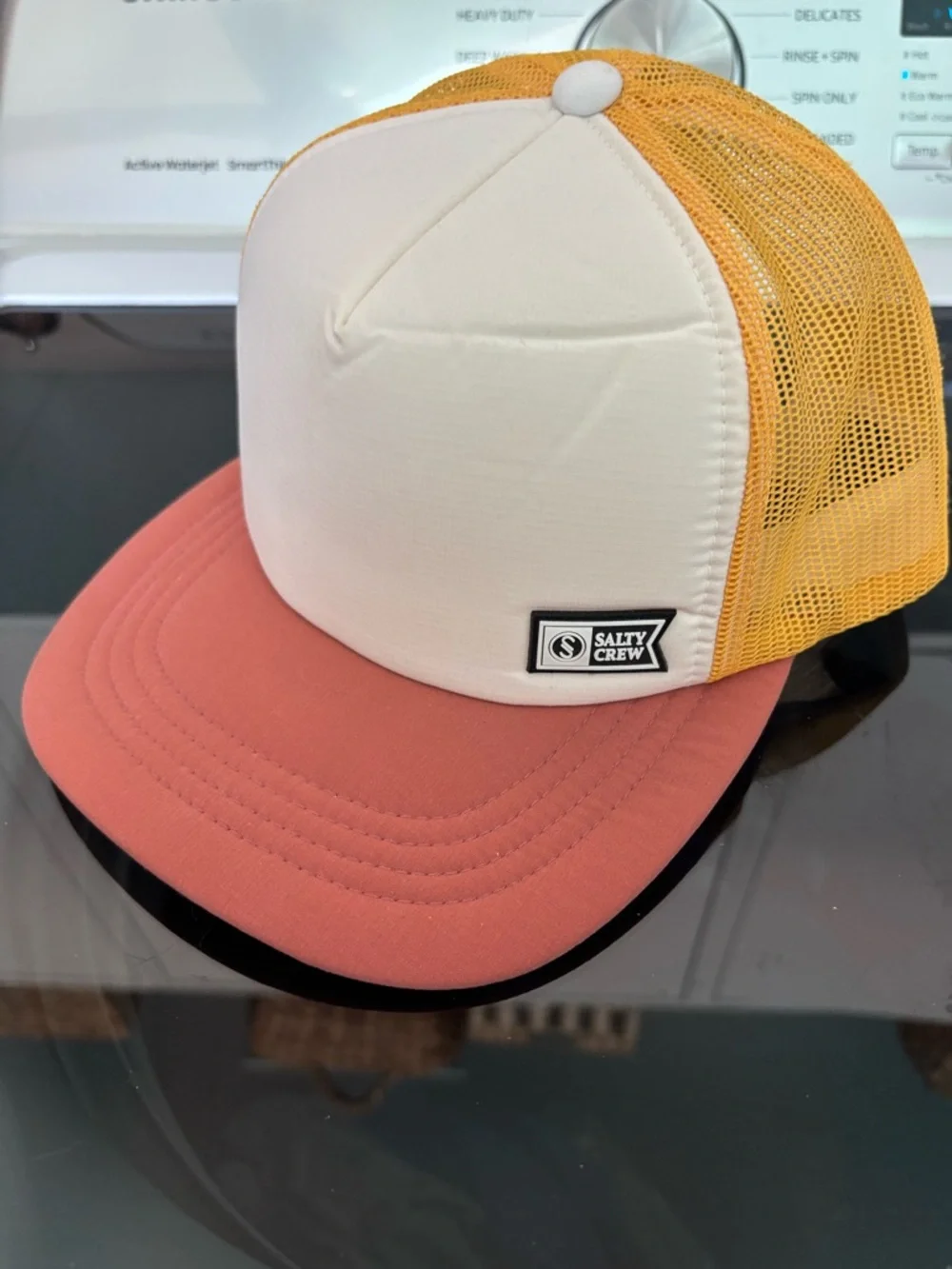 Salty Crew Breathable Snap Back Hat Colorblock Pink, Yellow, White One Size